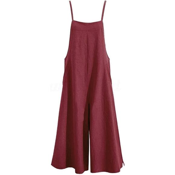 YESNO Women Casual Loose Long Bib Pants Wide Leg Jumpsuit Wine Size 3XL - Picture 5 of 6
